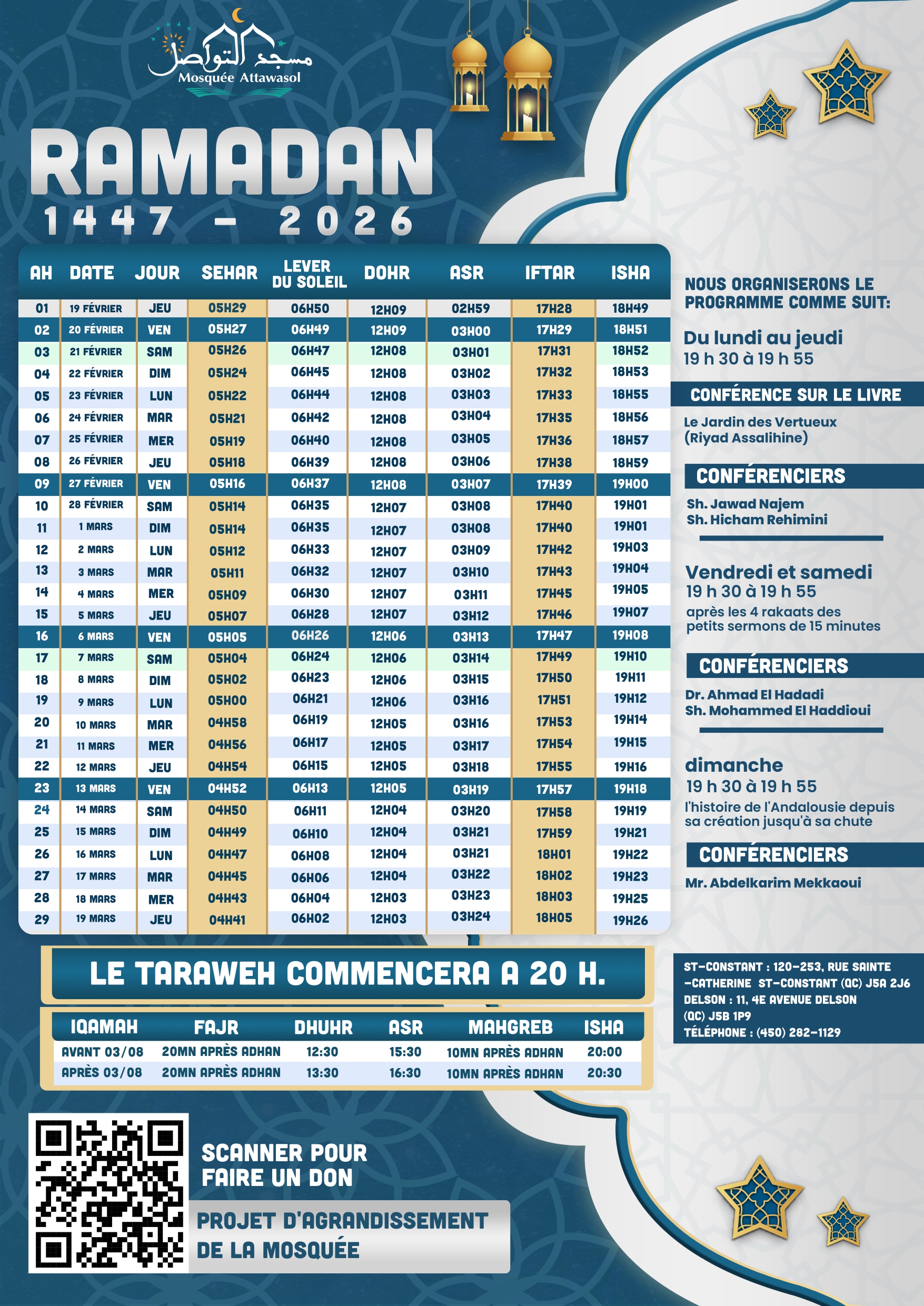 Ramadan 2026 – Horaires de prière / Prayer Schedule